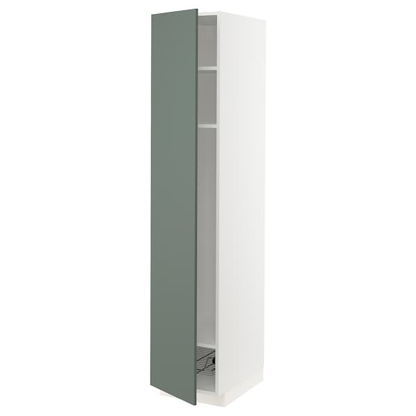 METOD - High cabinet w shelves/wire basket, white/Bodarp grey-green, 40x60x200 cm - best price from Maltashopper.com 49455904