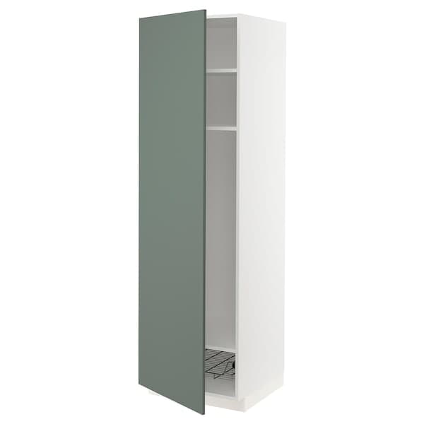 METOD - High cabinet w shelves/wire basket, white/Bodarp grey-green, 60x60x200 cm