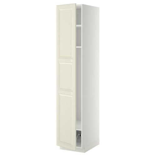 METOD - METOD High cabinet w shelves/wire basket, white/Bodbyn off-white, 40x60x200 cm