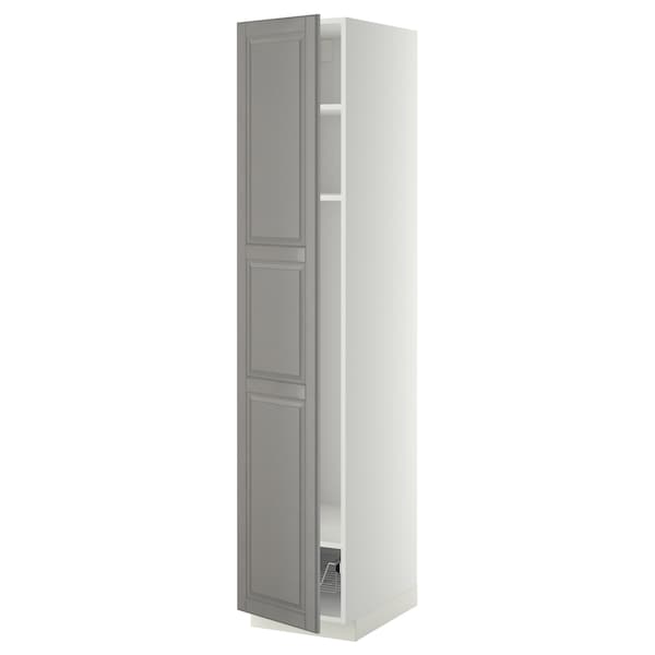 METOD - High cabinet w shelves/wire basket, white/Bodbyn grey, 40x60x200 cm - best price from Maltashopper.com 09458985