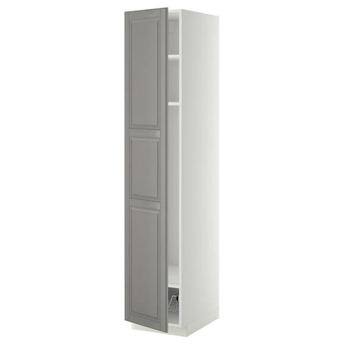 METOD - METOD High cabinet w shelves/wire basket, white/Bodbyn grey, 40x60x200 cm