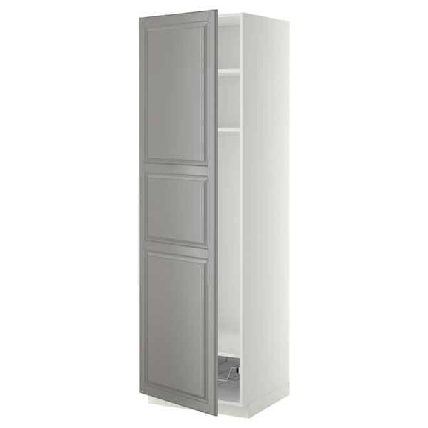METOD - High cabinet w shelves/wire basket, white/Bodbyn grey
