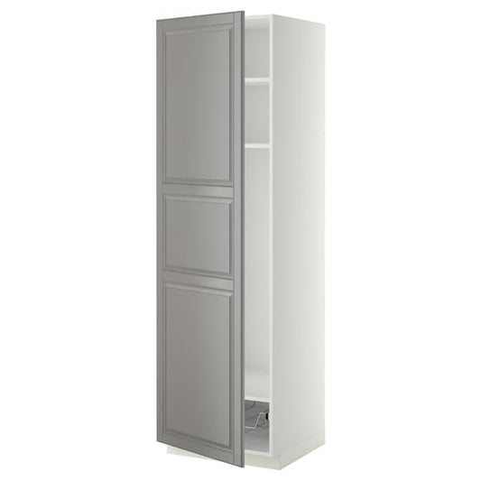 Ikea METOD - High cabinet w shelves/wire basket, white/Bodbyn grey, 60x60x200 cm