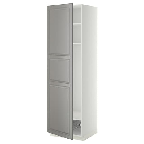 METOD - METOD High cabinet w shelves/wire basket, white/Bodbyn grey, 60x60x200 cm