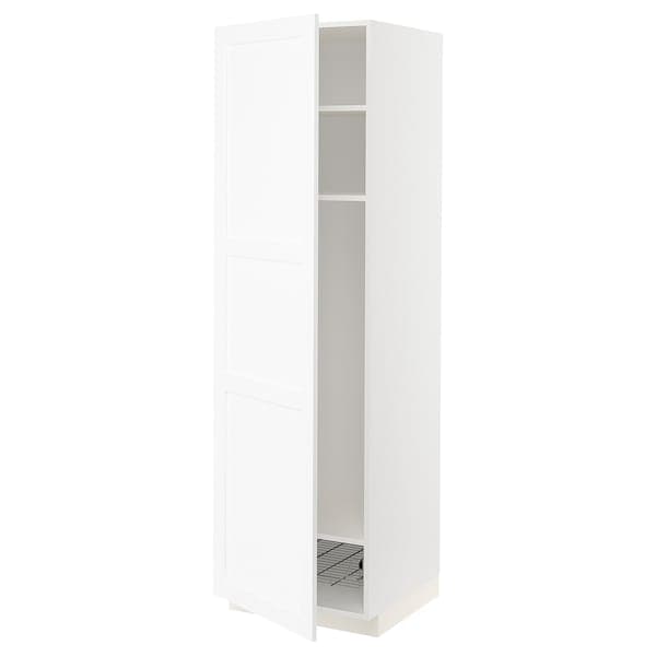 METOD - High cabinet w shelves/wire basket, white Enköping/white wood effect, 60x60x200 cm