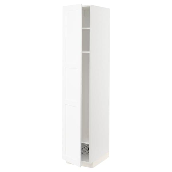 METOD - High cabinet w shelves/wire basket, white Enköping/white wood effect, 40x60x200 cm