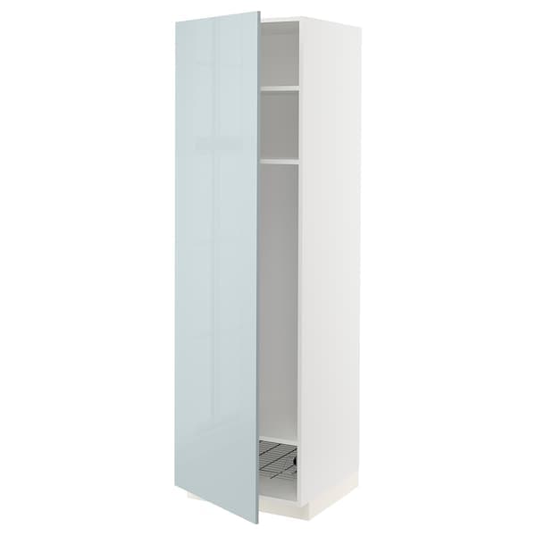 Ikea METOD - High cabinet w shelves/wire basket, white/Kallarp light grey-blue, 60x60x200 cm