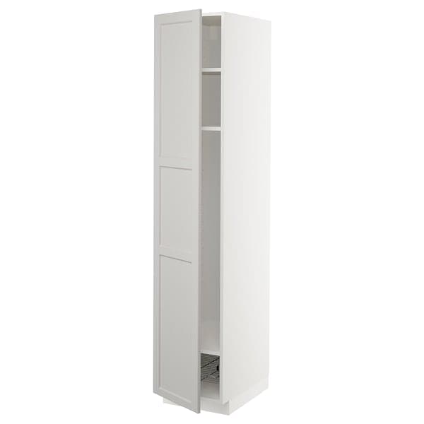 Ikea METOD - High cabinet w shelves/wire basket, white/Lerhyttan light grey, 40x60x200 cm
