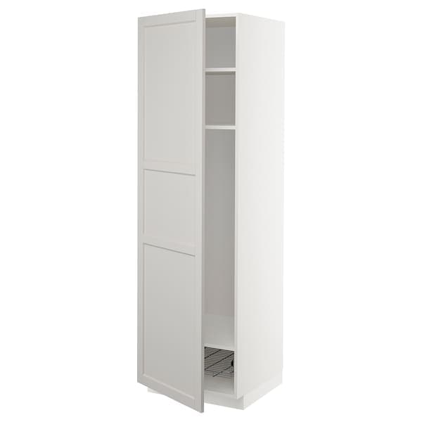 METOD - High cabinet w shelves/wire basket, white/Lerhyttan light grey