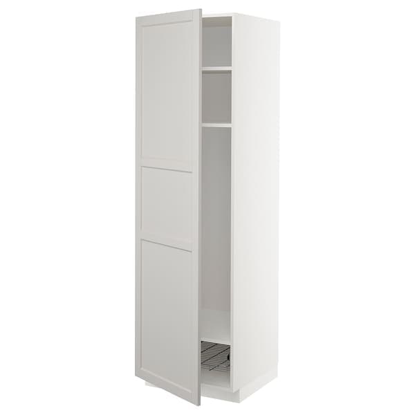 METOD - High cabinet w shelves/wire basket, white/Lerhyttan light grey, 60x60x200 cm - best price from Maltashopper.com 89469230