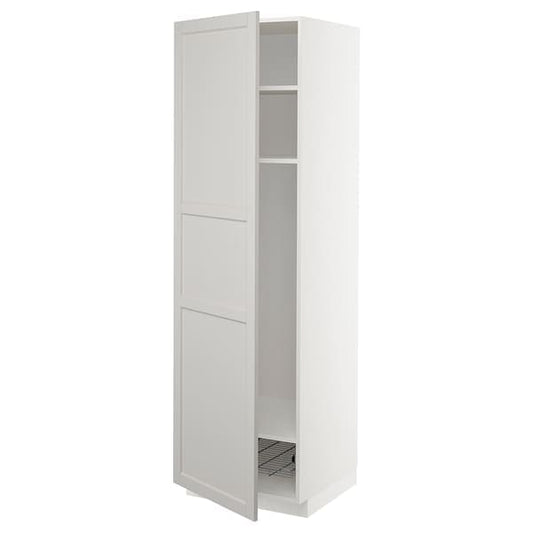 METOD - High cabinet w shelves/wire basket, white/Lerhyttan light grey, 60x60x200 cm - best price from Maltashopper.com 89469230