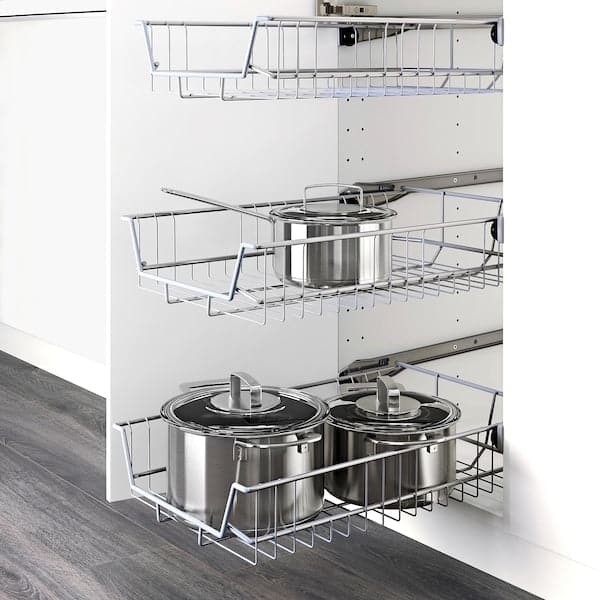 METOD - High cabinet w shelves/wire basket, white/Lerhyttan light grey
