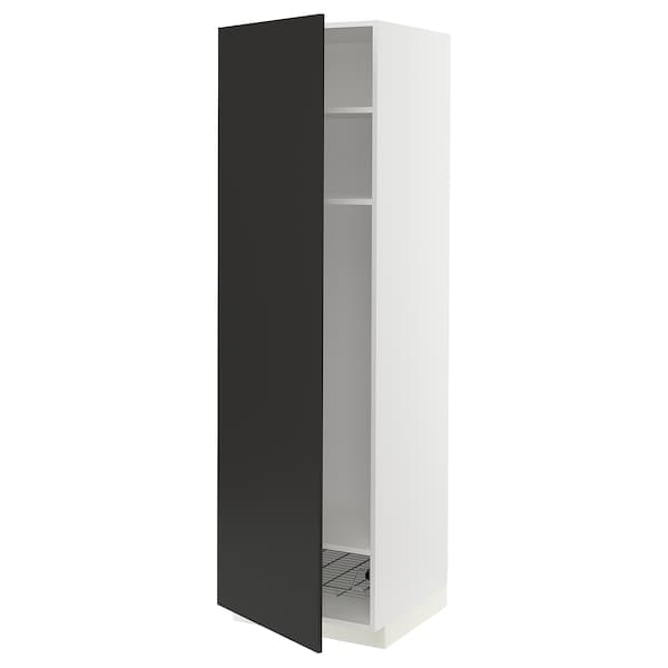 METOD - High cabinet w shelves/wire basket, white/Nickebo matt anthracite, 60x60x200 cm - best price from Maltashopper.com 59497512