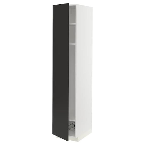 METOD - High cabinet w shelves/wire basket, white/Nickebo matt anthracite, 40x60x200 cm