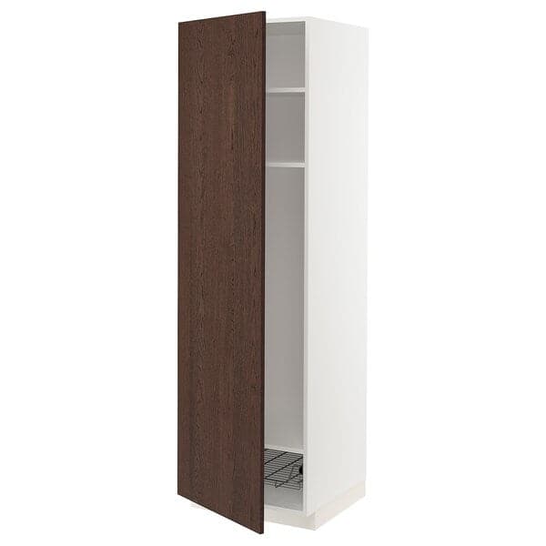 METOD - High cabinet w shelves/wire basket, white/Sinarp brown , 60x60x200 cm - best price from Maltashopper.com 79458091