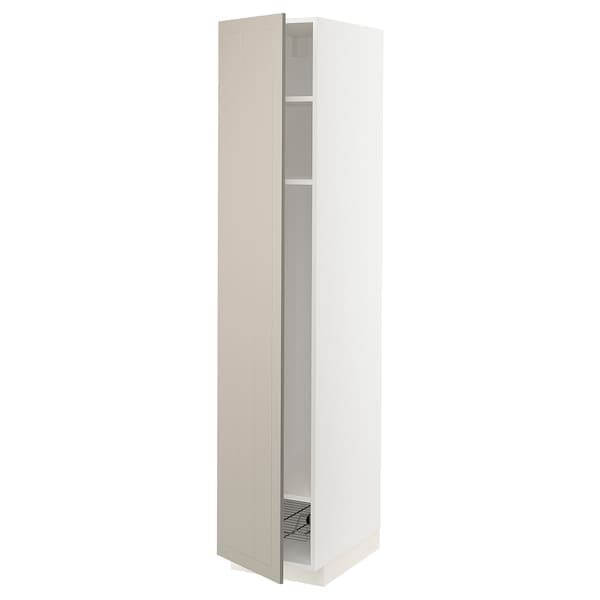 Ikea METOD - High cabinet w shelves/wire basket, white/Stensund beige, 40x60x200 cm