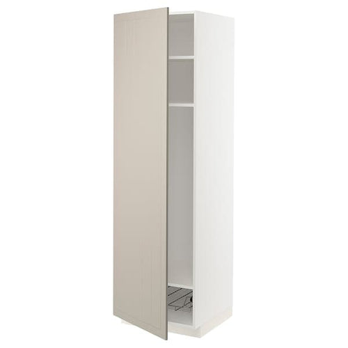 METOD - METOD High cabinet w shelves/wire basket, white/Stensund beige, 60x60x200 cm