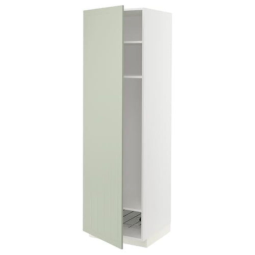 METOD - High cabinet w shelves/wire basket, white/Stensund light green, 60x60x200 cm
