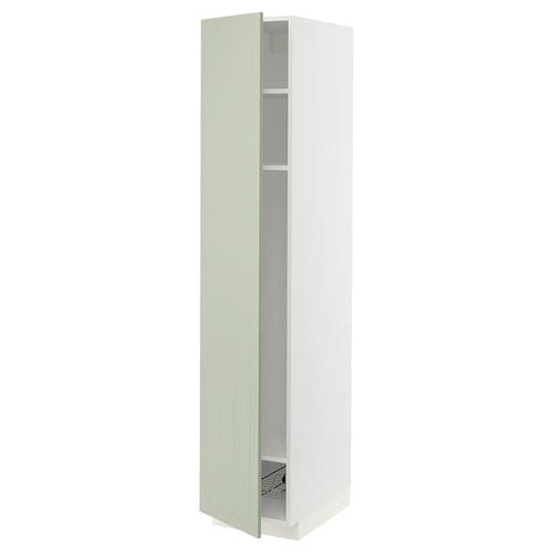 METOD - High cabinet w shelves/wire basket, white/Stensund light green, 40x60x200 cm