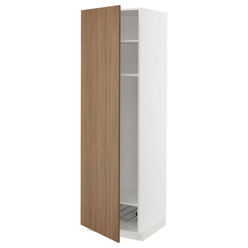 METOD - High cabinet w shelves/wire basket, white/Tistorp brown walnut effect, 60x60x200 cm