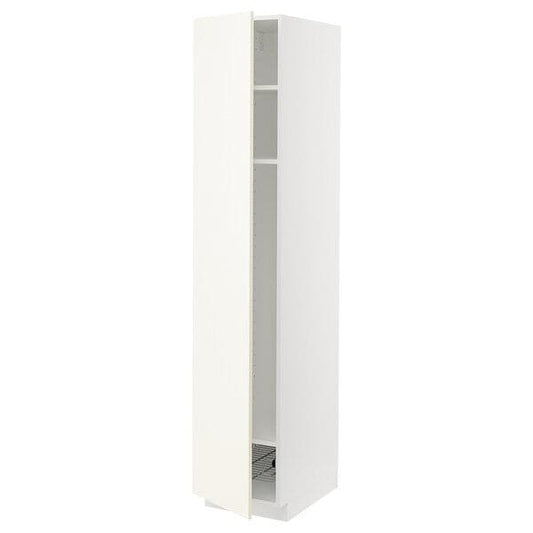 METOD - High cabinet w shelves/wire basket, white/Vallstena white, 40x60x200 cm - best price from Maltashopper.com 19507315