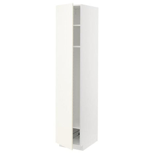 METOD - High cabinet w shelves/wire basket, white/Vallstena white, 40x60x200 cm