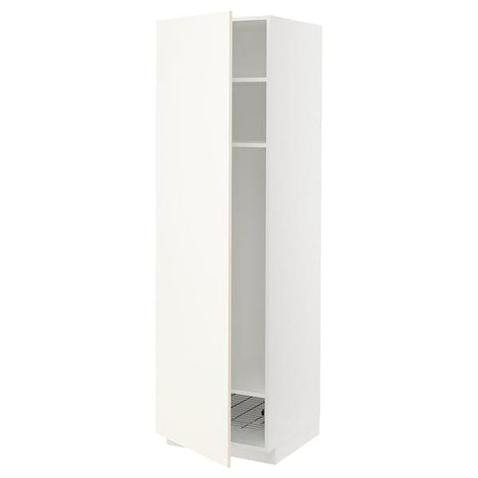 METOD - High cabinet w shelves/wire basket, white/Vallstena white, 60x60x200 cm - best price from Maltashopper.com 99507316