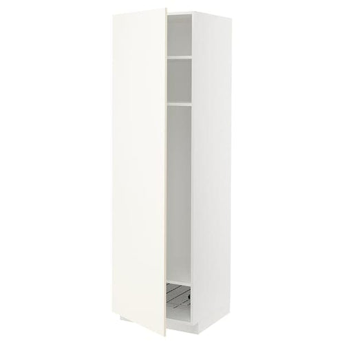 METOD - High cabinet w shelves/wire basket, white/Vallstena white , 60x60x200 cm