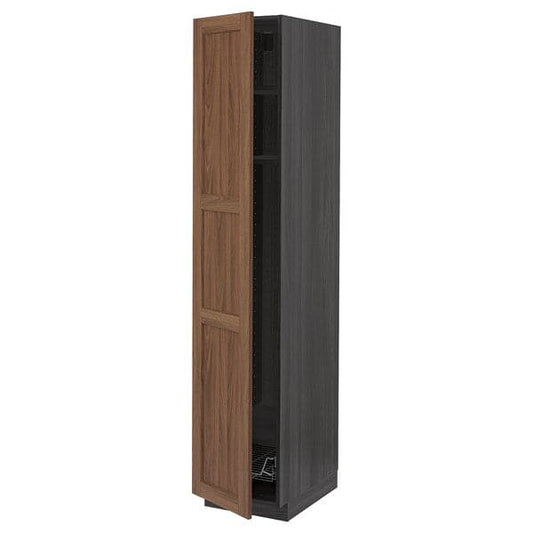 Ikea METOD - High cabinet w shelves/wire basket, black Enköping/brown walnut effect, 40x60x200 cm
