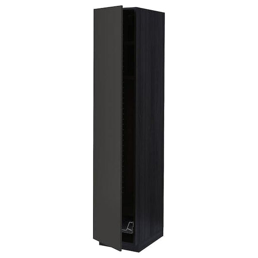 Ikea METOD - High cabinet w shelves/wire basket, black/Nickebo matt anthracite, 40x60x200 cm