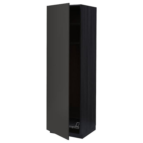METOD - High cabinet w shelves/wire basket, black/Nickebo matt anthracite, 60x60x200 cm
