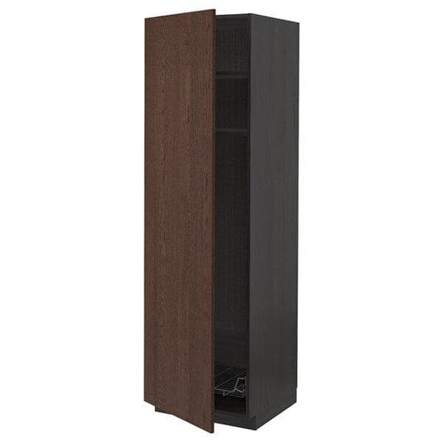 METOD - High cabinet w shelves/wire basket, black/Sinarp brown , 60x60x200 cm