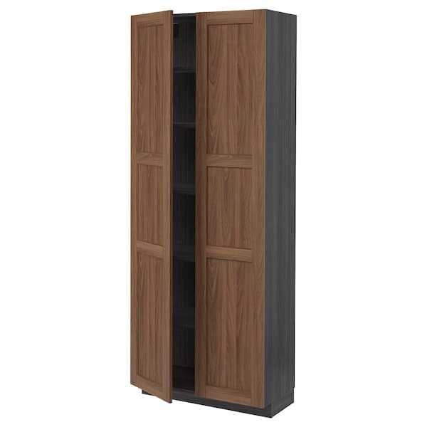 METOD - High cabinet with shelves, black Enköping/brown walnut effect, 80x37x200 cm - best price from Maltashopper.com 39476389