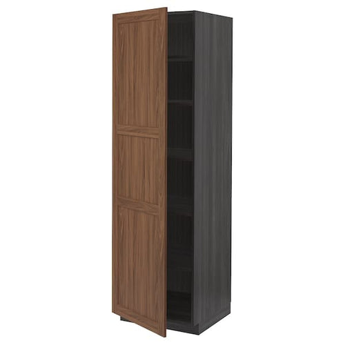 METOD - High cabinet with shelves, black Enköping/brown walnut effect, 60x60x200 cm