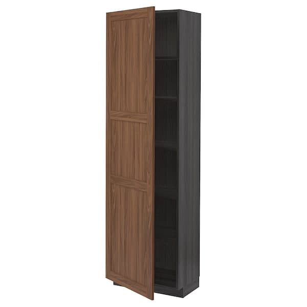 METOD - High cabinet with shelves, black Enköping/brown walnut effect, 60x37x200 cm - best price from Maltashopper.com 59476388