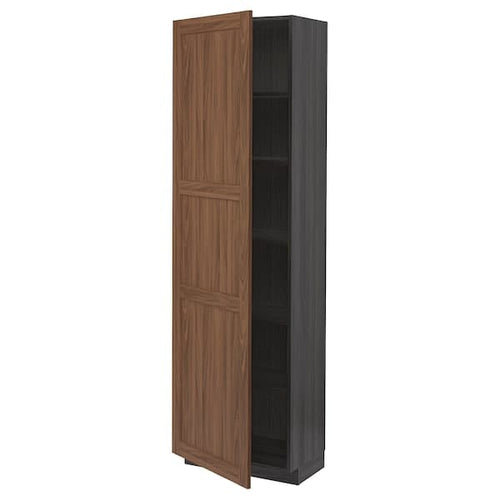 METOD - High cabinet with shelves, black Enköping/brown walnut effect, 60x37x200 cm