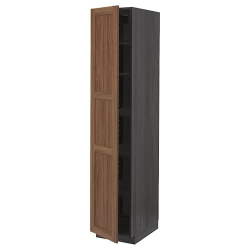 METOD - High cabinet with shelves, black Enköping/brown walnut effect, 40x60x200 cm