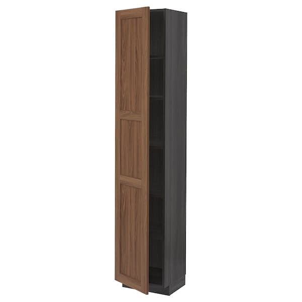 METOD - High cabinet with shelves, black Enköping/brown walnut effect, 40x37x200 cm