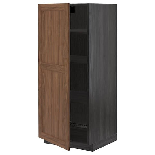 METOD - High cabinet with shelves, black Enköping/brown walnut effect, 60x60x140 cm