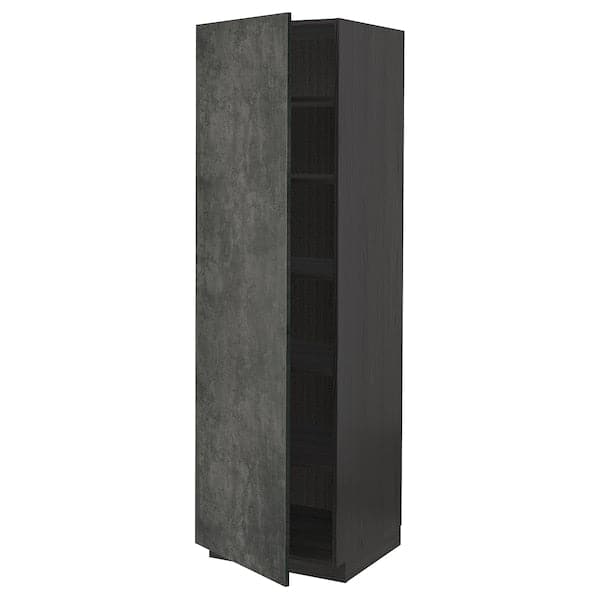 METOD high cabinet with shelves, black/Kalhyttan dark grey concrete effect