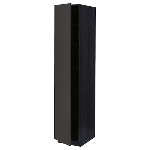 METOD - High cabinet with shelves, black/Nickebo matt anthracite, 40x60x200 cm