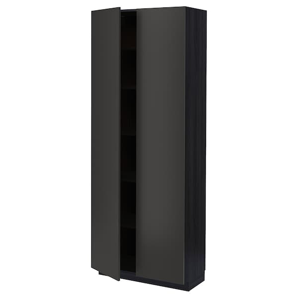 METOD - High cabinet with shelves, black/Nickebo matt anthracite, 80x37x200 cm