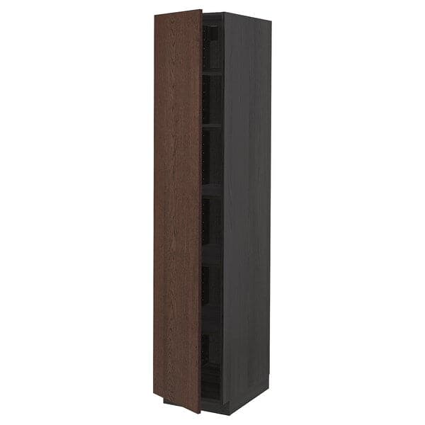 METOD - High cabinet with shelves, black/Sinarp brown, 40x60x200 cm - best price from Maltashopper.com 79464087