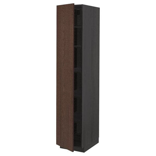 METOD - High cabinet with shelves, black/Sinarp brown, 40x60x200 cm