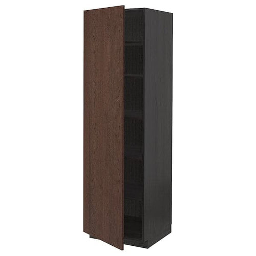 METOD - High cabinet with shelves, black/Sinarp brown, 60x60x200 cm