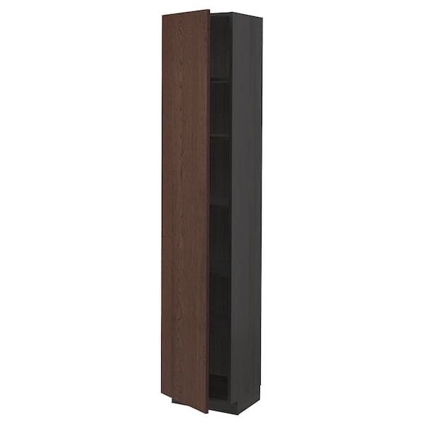 METOD - High cabinet with shelves, black/Sinarp brown, 40x37x200 cm - best price from Maltashopper.com 29466036