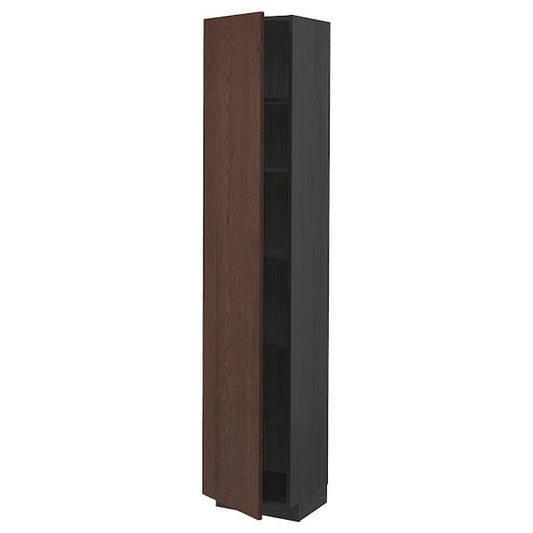 METOD - High cabinet with shelves, black/Sinarp brown, 40x37x200 cm - best price from Maltashopper.com 29466036