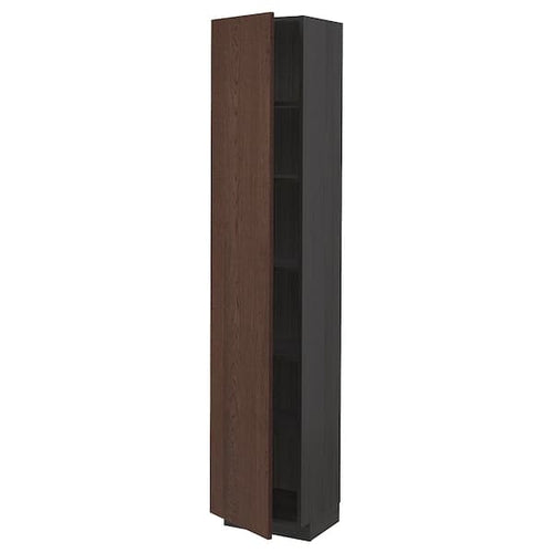 METOD - High cabinet with shelves, black/Sinarp brown, 40x37x200 cm