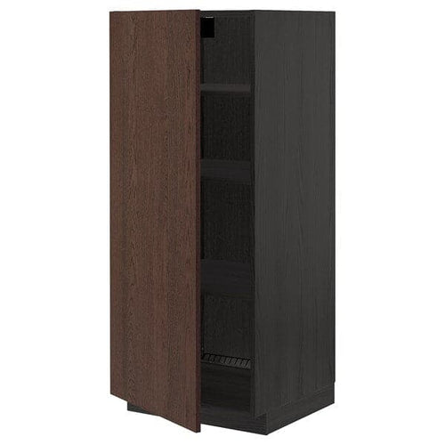 METOD - High cabinet with shelves, black/Sinarp brown , 60x60x140 cm