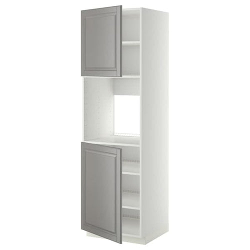 METOD - High cab f oven w 2 doors/shelves, white/Bodbyn grey , 60x60x200 cm